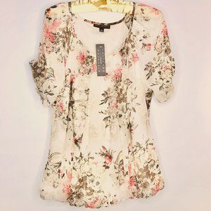 Sara Michelle Boho  Floral Short Sleeve Blouse SZ L (NWT)
